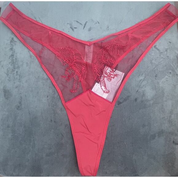 Thistle and Spire Tigris Thong Womens 3X Crimson Tigers Sheer Panties Revolve - Picture 4 of 9